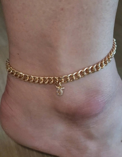 18k Gold Plated Zodiac Sign Curby Anklet, Custom Ankle Bracelet, Crystal Cubic Zirconia Constellation Zodiac Anklet, Leg Chain, JettsJewelers