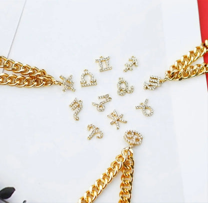 18k Gold Plated Zodiac Sign Curby Anklet, Custom Ankle Bracelet, Crystal Cubic Zirconia Constellation Zodiac Anklet, Leg Chain, JettsJewelers