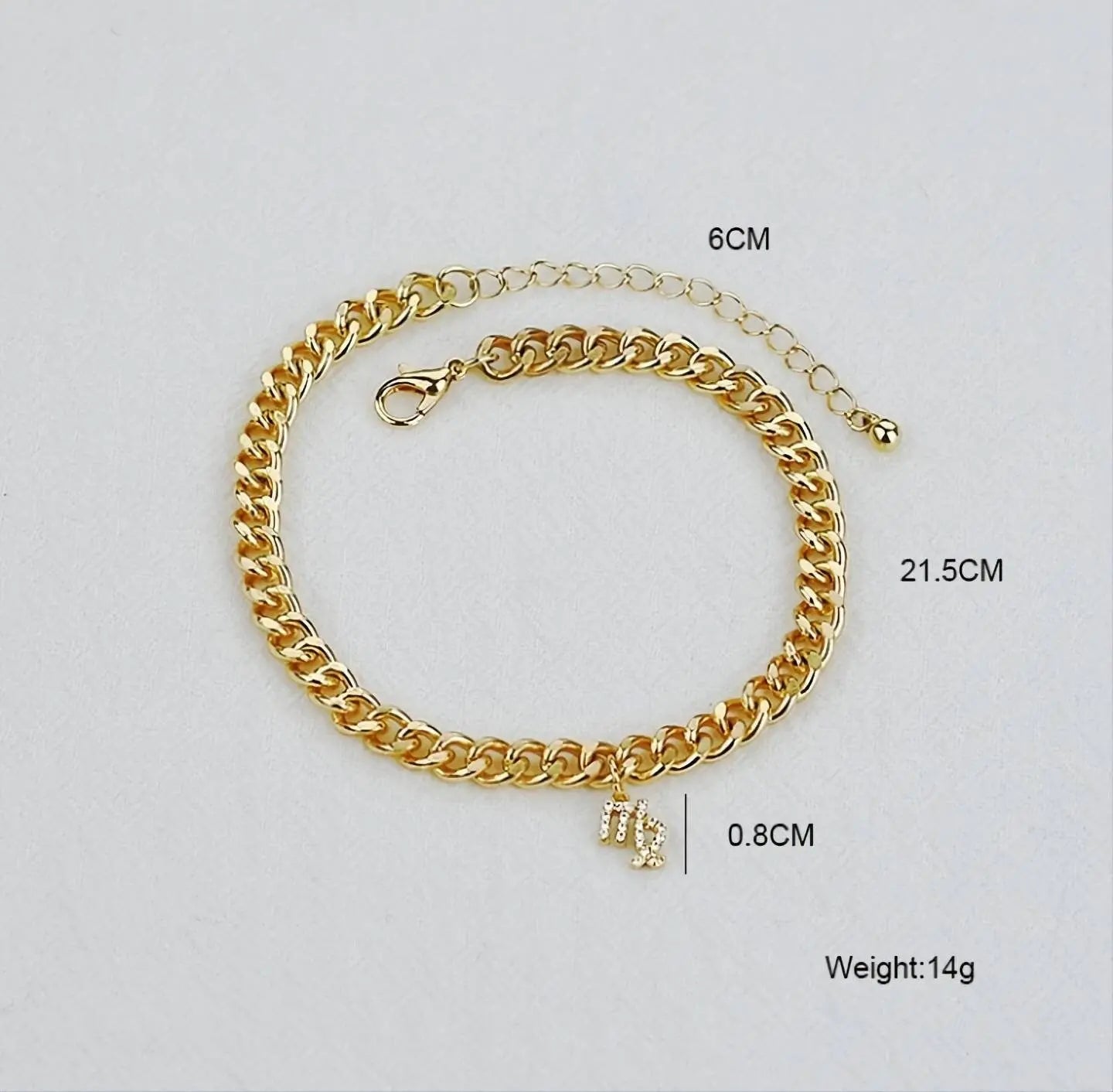 18k Gold Plated Zodiac Sign Curby Anklet, Custom Ankle Bracelet, Crystal Cubic Zirconia Constellation Zodiac Anklet, Leg Chain, JettsJewelers