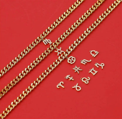 18k Gold Plated Zodiac Sign Curby Anklet, Custom Ankle Bracelet, Crystal Cubic Zirconia Constellation Zodiac Anklet, Leg Chain, JettsJewelers