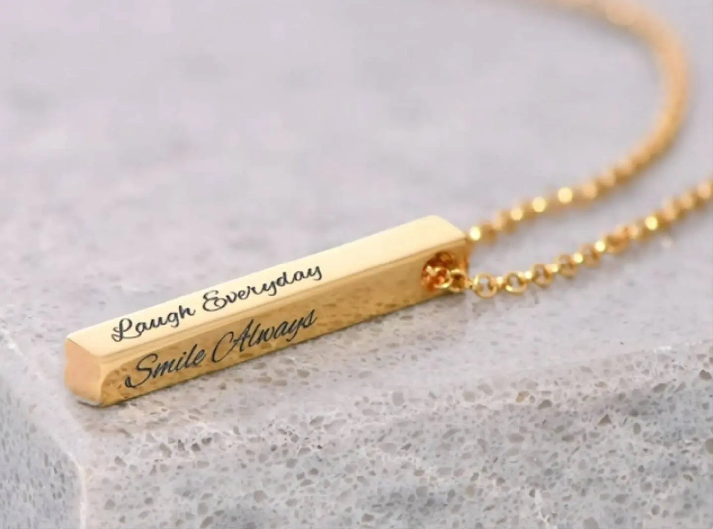 18k Plated Gold 3D Bar Necklace, 4 Sided Vertical Cube Bar, Gold Bar Jewelry, 4 Sides Family Kids Names Engraved Memorial Bar Necklace JettsJewelers