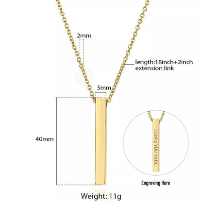 18k Plated Gold 3D Bar Necklace, 4 Sided Vertical Cube Bar, Gold Bar Jewelry, 4 Sides Family Kids Names Engraved Memorial Bar Necklace JettsJewelers