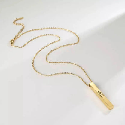 18k Plated Gold 3D Bar Necklace, 4 Sided Vertical Cube Bar, Gold Bar Jewelry, 4 Sides Family Kids Names Engraved Memorial Bar Necklace JettsJewelers