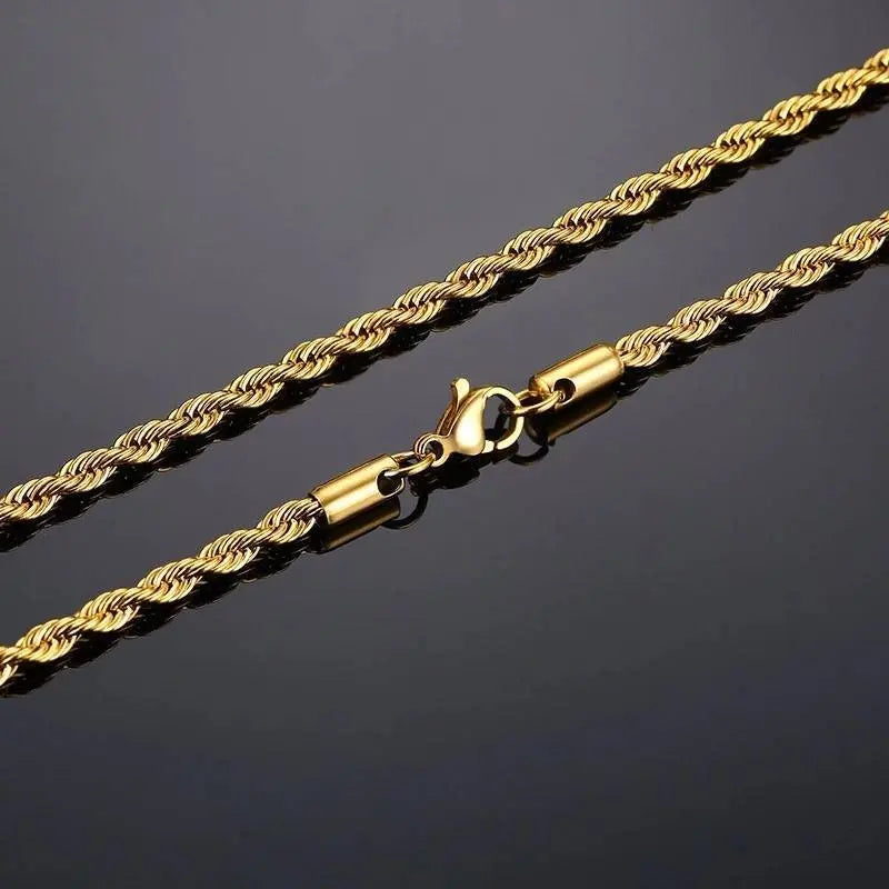 18k Real Gold Plated Rope Chain 2.5mm 5mm Stainless Steel Men Chain Necklace Women Chains Silver - JettsJewelers