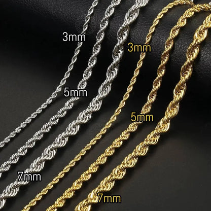 18k Real Gold Plated Rope Chain 2.5mm 5mm Stainless Steel Men Chain Necklace Women Chains Silver - JettsJewelers