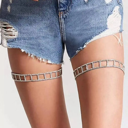 1pc Square Chain Rhinestone Leg Chain Gold and Silver for Women Thigh Chain For Girls Gold Pendant Boho Body Chain for Beach Summer Holiday JettsJewelers