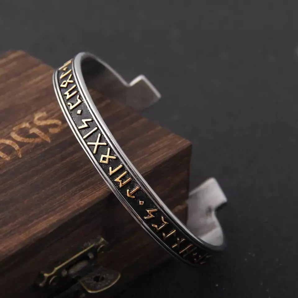 1pc Stainless Steel Mens Handmade Nortic Rune Bangle Cuff JettsJewelers