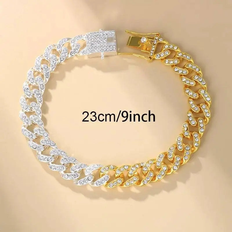 2 Color Slicing Cuban Chain Ankle Bracelets for Women Girls, Crystal Tennis Anklet Bracelet Multi-Row Love Ankle Foot Jewelry Hip Hop Party - JettsJewelers