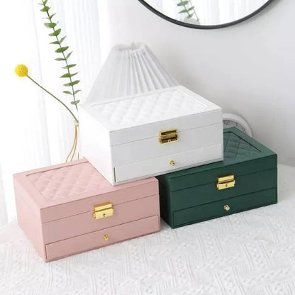 2 Layered Jewelry box for Woman Layer Large Jewelry Storage Case, PU Leather Jewellery Organizer Holder with Lock Removable Ring JettsJewelers