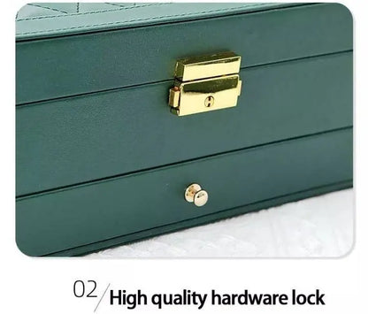 2 Layered Jewelry box for Woman Layer Large Jewelry Storage Case, PU Leather Jewellery Organizer Holder with Lock Removable Ring JettsJewelers