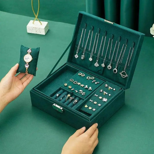 2 Layers Medium Flannel Jewelry Organizer with Removable Tray Girls Jewelry Display Case Jewelry Storage for Earrings Bracelets Rings - JettsJewelers