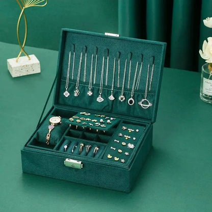2 Layers Medium Flannel Jewelry Organizer with Removable Tray Girls Jewelry Display Case Jewelry Storage for Earrings Bracelets Rings - JettsJewelers
