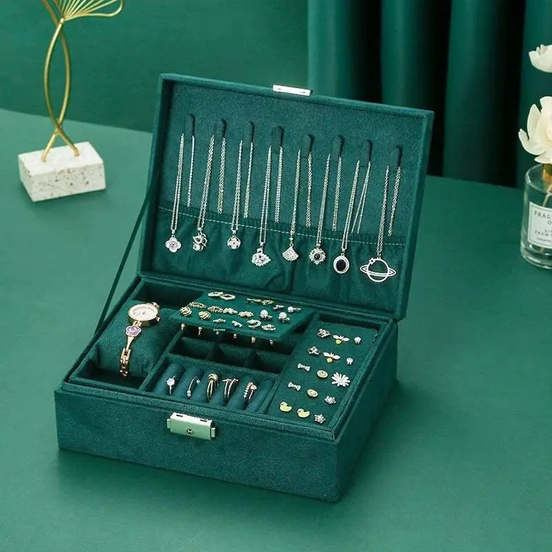 2 Layers Medium Flannel Jewelry Organizer with Removable Tray Girls Jewelry Display Case Jewelry Storage for Earrings Bracelets Rings - JettsJewelers