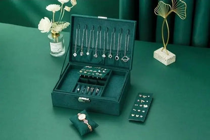 2 Layers Medium Flannel Jewelry Organizer with Removable Tray Girls Jewelry Display Case Jewelry Storage for Earrings Bracelets Rings - JettsJewelers