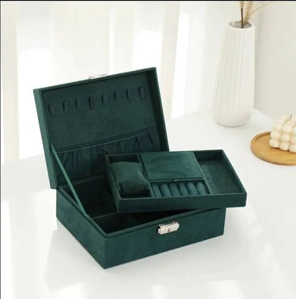 2 Layers Medium Flannel Jewelry Organizer with Removable Tray Girls Jewelry Display Case Jewelry Storage for Earrings Bracelets Rings - JettsJewelers