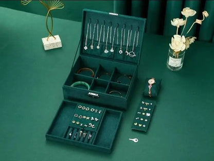 2 Layers Medium Flannel Jewelry Organizer with Removable Tray Girls Jewelry Display Case Jewelry Storage for Earrings Bracelets Rings - JettsJewelers