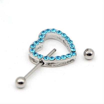 2 Pcs Crystal Heart Nipple Rings 316L Stainless Steel Heart Nipple Rings Double Layer Heart Nipple Rings Personality Body 14GA 7/8" Length JettsJewelers