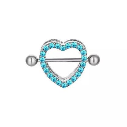 2 Pcs Crystal Heart Nipple Rings 316L Stainless Steel Heart Nipple Rings Double Layer Heart Nipple Rings Personality Body 14GA 7/8" Length JettsJewelers