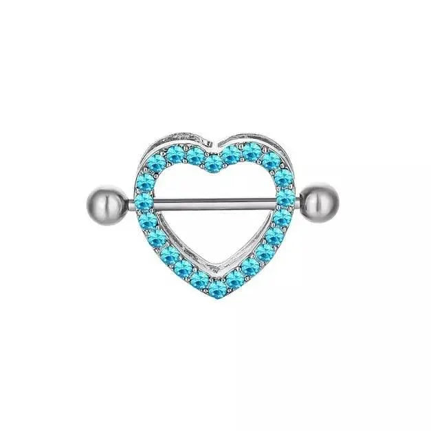 2 Pcs Crystal Heart Nipple Rings 316L Stainless Steel Heart Nipple Rings Double Layer Heart Nipple Rings Personality Body 14GA 7/8&quot; Length JettsJewelers