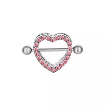 2 Pcs Crystal Heart Nipple Rings 316L Stainless Steel Heart Nipple Rings Double Layer Heart Nipple Rings Personality Body 14GA 7/8" Length JettsJewelers