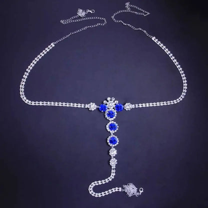 2 pc Bra Bikini Set Crystal Tassel Body Chains Belly Dance Skirts Blue Rhinestones Sexy Bikini Summer Beach Hip Waist Beachwear - JettsJewelers