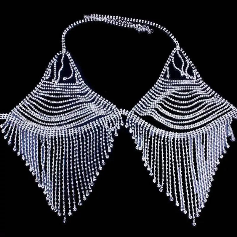 2 pc Bra Bikini Set Crystal Tassel Body Chains Belly Dance Skirts Rhinestones Sexy Bikini Summer Beach Hip Waist Beachwear - JettsJewelers