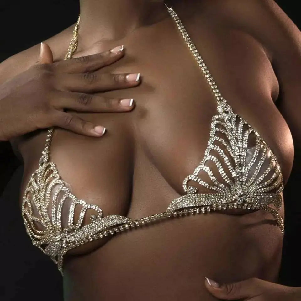 2 pc Bra Bikini Set Crystal Tassel Body Chains Belly – JettsJewelers