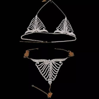 2 pc Bra Bikini Set Crystal Tassel Body Chains Belly Dance Skirts Rhinestones Sexy Bikini Summer Beach Hip Waist Beachwear - JettsJewelers