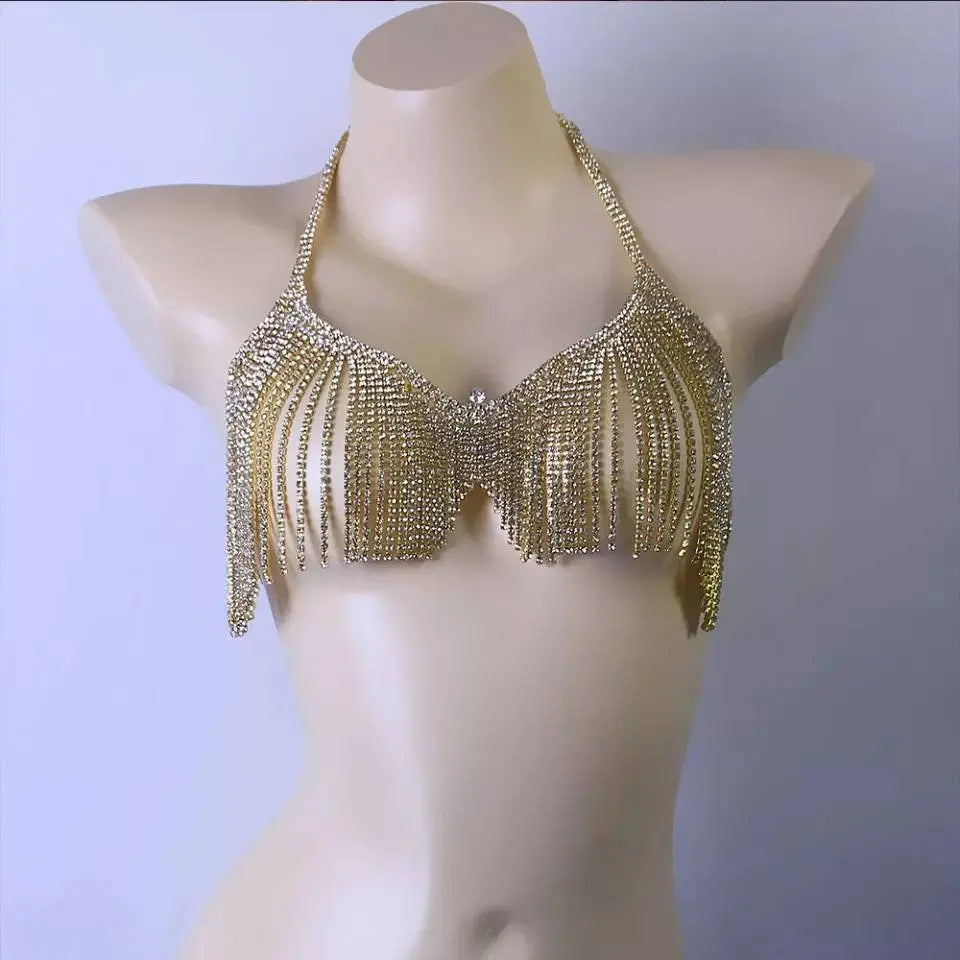2024 Top Sexy Beach Bra Chain Gold Body Jewelry Nightclub Rave