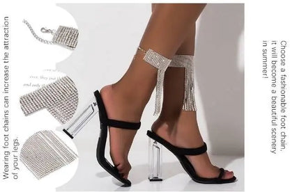2 pc Rhinestone Ankle Bracelets Crystal Tassel Anklet 2pcs Glitter Tennis Foot Chain Wedding Jewelry Accessories For Women and Girls - JettsJewelers