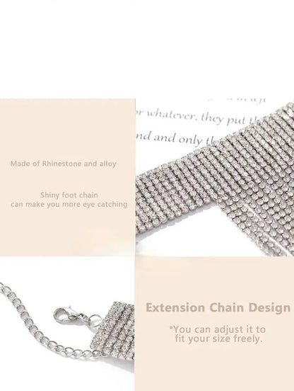 2 pc Rhinestone Ankle Bracelets Crystal Tassel Anklet 2pcs Glitter Tennis Foot Chain Wedding Jewelry Accessories For Women and Girls - JettsJewelers