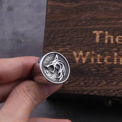 2 pc The Witcher Wizard Wolf Head Pendant necklace and Ring - JettsJewelers