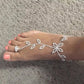 2 pc Women's Adjustable Chain Barefoot Sandals Beach Wedding Jewelry Anklet with Rhinestone Toe Ring Leaf Bridal Toe - JettsJewelers
