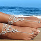 2 pc Women&#39;s Adjustable Chain Butterfly Barefoot Sandals Beach Wedding Jewelry Anklet with Rhinestone Toe Ring Leaf Bridal Toe JettsJewelers