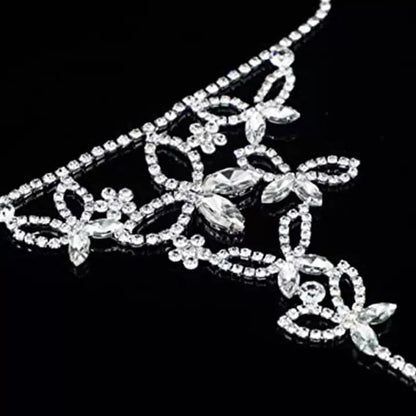 2 pc Women's Adjustable Chain Butterfly Barefoot Sandals Beach Wedding Jewelry Anklet with Rhinestone Toe Ring Leaf Bridal Toe JettsJewelers