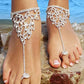 2 pc Women&#39;s Adjustable Chain Flower Petals Barefoot Sandals Beach Wedding Jewelry Anklet with Rhinestone Toe Ring Leaf Bridal JettsJewelers