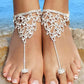 2 pc Women&#39;s Adjustable Chain Flower Petals Barefoot Sandals Beach Wedding Jewelry Anklet with Rhinestone Toe Ring Leaf Bridal JettsJewelers