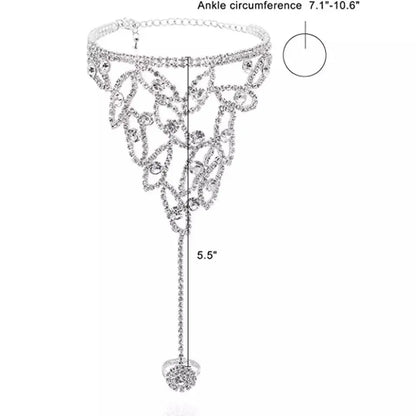 2 pc Women's Adjustable Chain Flower Petals Barefoot Sandals Beach Wedding Jewelry Anklet with Rhinestone Toe Ring Leaf Bridal JettsJewelers
