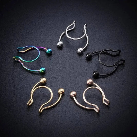 20G 5 Pcs Fake Nose Rings Hoop Clip-on Stainless Steel Septum Jewelry Non Piercing Cartilage Earring Lip Rings Faux Nose Ring Piercing - JettsJewelers