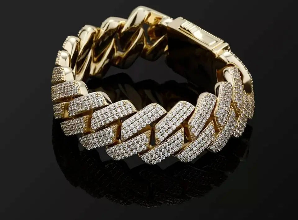 20mm Cuban Link Bracelet Hypoallergenic 14K REAL Gold Plated Iced Out Hip Hop Jewelry 5A+ Cubic Zirconia Prong-setting for Men Women - JettsJewelers