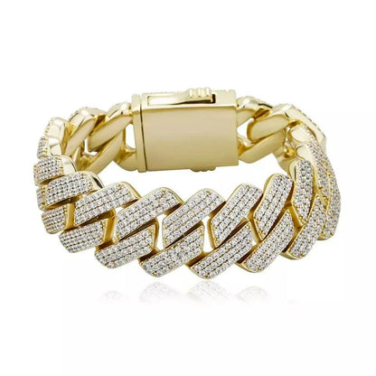 20mm Cuban Link Bracelet Hypoallergenic 14K REAL Gold Plated Iced Out Hip Hop Jewelry 5A+ Cubic Zirconia Prong-setting for Men Women - JettsJewelers