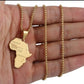 2pc 14K Gold Plated African Map Pendant Necklace with Gold Chain, Men Jewelry 18 and 24" Long Chain  Women Gift