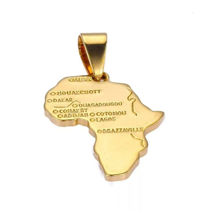 2pc 14K Gold Plated African Map Pendant Necklace with Gold Chain, Men Jewelry 18 and 24" Long Chain  Women Gift