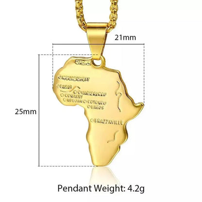 2pc 14K Gold Plated African Map Pendant Necklace with Gold Chain, Men Jewelry 18 and 24" Long Chain  Women Gift