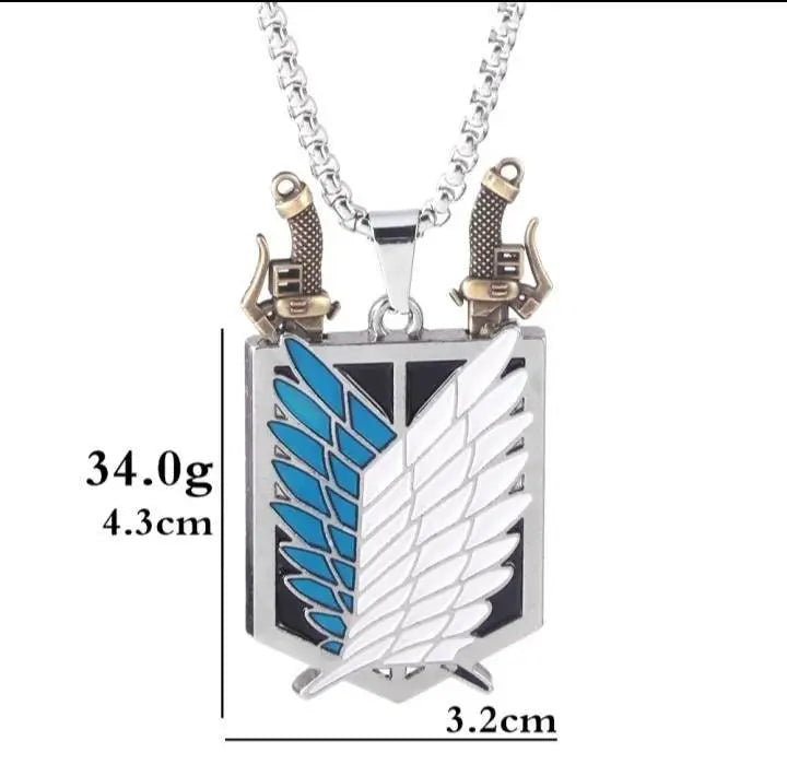 2pc Attack on Titan Necklace Keychain Set - Wings of Freedom Pendant Necklace Survey Corps Key Chain for Anime Fans Removable Weapons - JettsJewelers