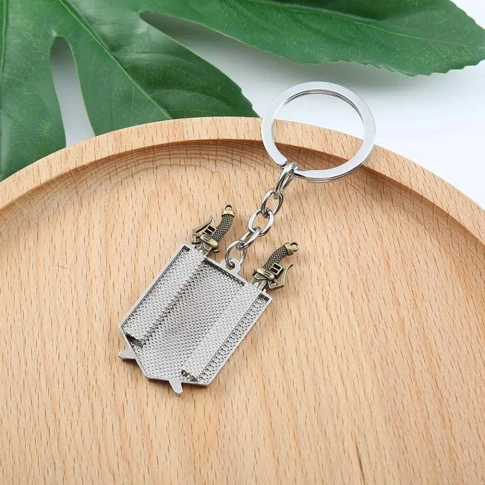 2pc Attack on Titan Necklace Keychain Set - Wings of Freedom Pendant Necklace Survey Corps Key Chain for Anime Fans Removable Weapons - JettsJewelers
