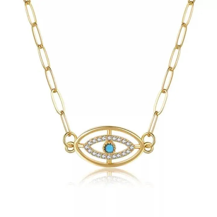 2pc Evil Eye Necklaces and Bracelet 14K, Gold Plated Dainty Chocker Necklace Delicate Jewelry Gift for Women - JettsJewelers