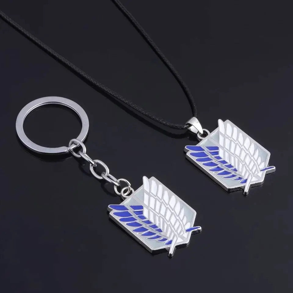 2pc Keychain Wings of Liberty Survey Corps Wings of Freedom Attack on Titan Necklace Combo Set - JettsJewelers