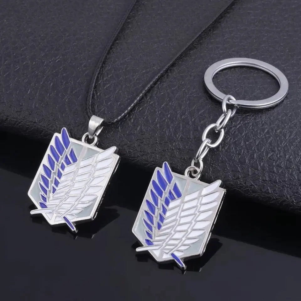 2pc Keychain Wings of Liberty Survey Corps Wings of Freedom Attack on Titan Necklace Combo Set - JettsJewelers