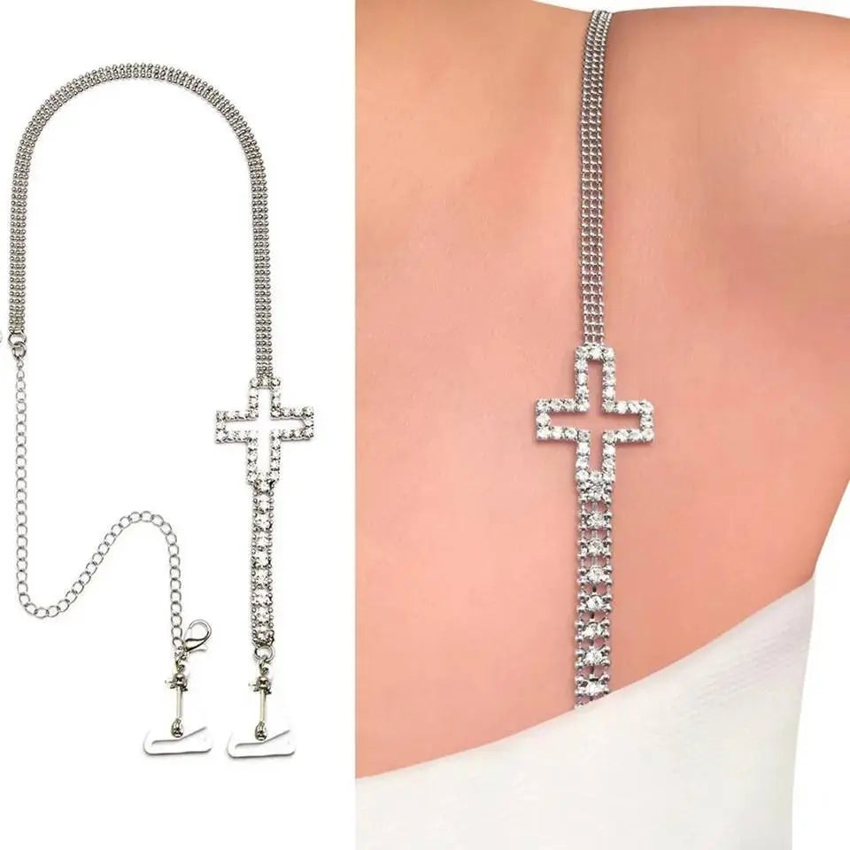 2pc Shoulder Strap Cross Rhinestones Body Chain for Women Bohemian Shoulder Chain Necklace Jewelry for Party Wedding Summer Beach JettsJewelers